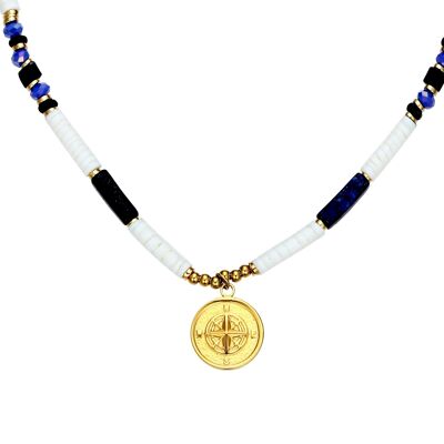 Collier Usha en acier doré bleu