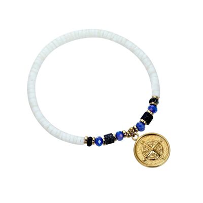 Bracelet élastique Usha en acier doré bleu