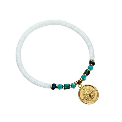 Bracelet élastique Usha en acier doré turquoise