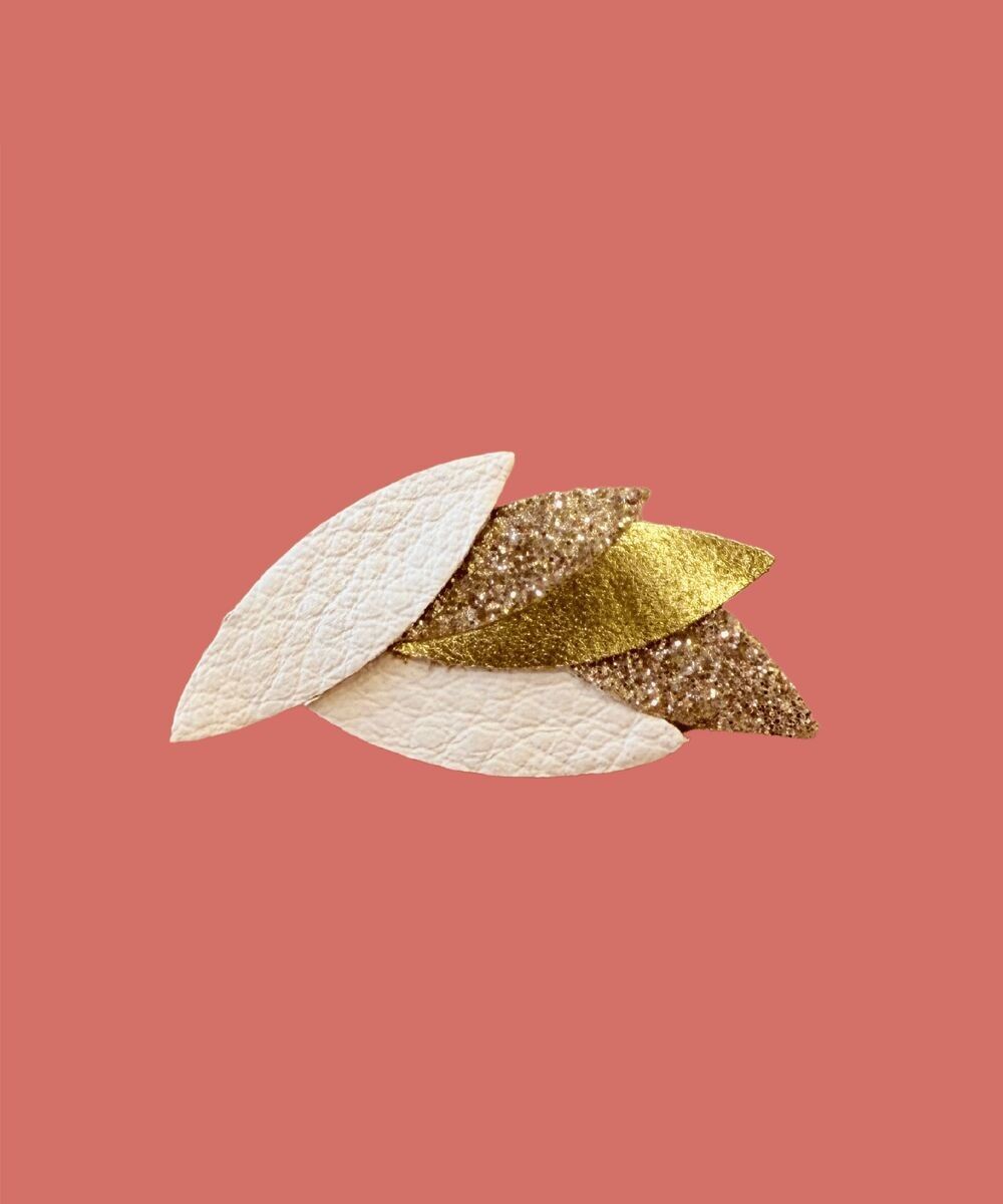 Mackenzie Leather Brooch - White, Gold, Sequins