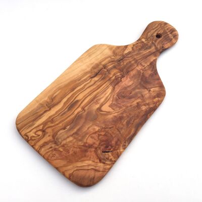 Cutting board with handle 29 cm extra flat extra light made of olive wood