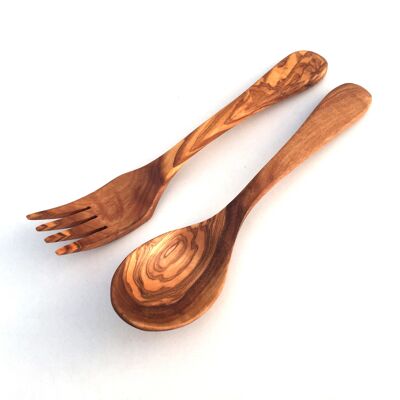 Set of 2 cutlery 2 parts table cutlery fork spoon made of olive wood