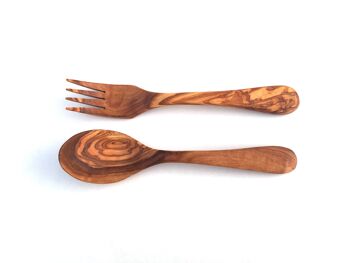 Set de 2 couverts 2 pièces couverts de table fourchette cuillère en bois d'olivier 3