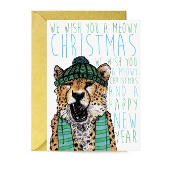 Carte de Noël de guépard de chats de Caroling | Carte de Noël drôle 1