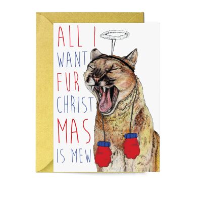 Carte de Noël de puma de chats de Caroling | Carte de Noël drôle