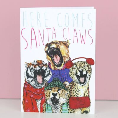 Caroling Cats Santa Claws Weihnachtskarte | Lustige Weihnachtskarte
