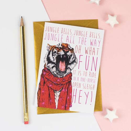 Caroling Cats Tiger Christmas Card | Funny Cat Xmas Card