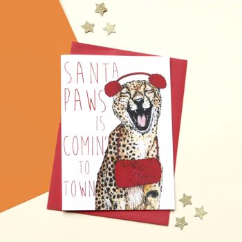 Carte de Noël Caroling Cats Santa Paws Cheetah | Carte de Noël drôle 3