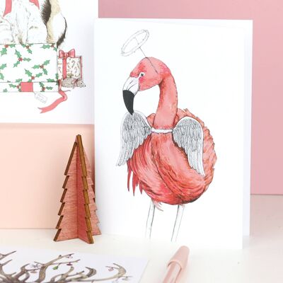 Carte de Noël Flamant rose | Fête festive | Carte de Noël drôle