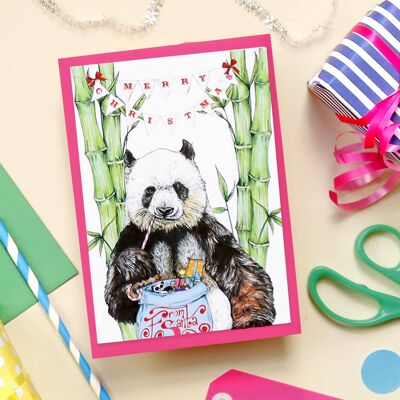 Cartolina di Natale Panda | Festa festiva | Divertente biglietto di Natale