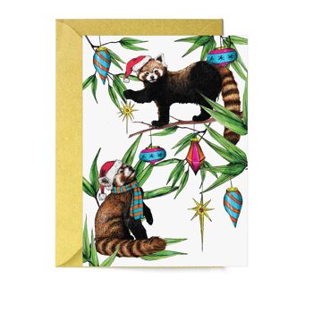 Carte de Noël Pandas roux | Fête festive | Jolie carte de Noël 2