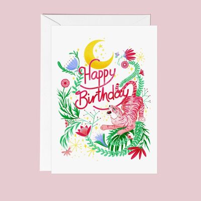 Folk Art Tiger Birthday Greetings Card