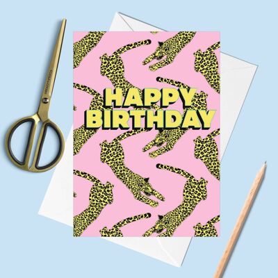 Carte de voeux de joyeux anniversaire léopard