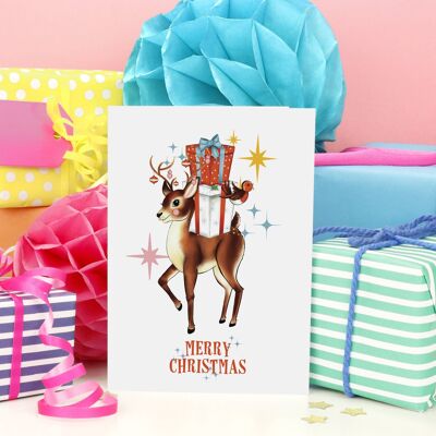 Retro Reindeer & Robin Christmas Card | Vintage Card | Retro