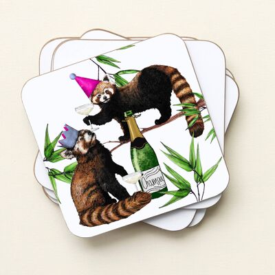 Party Red Pandas Drinks Coaster