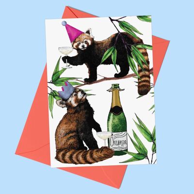 Cartolina d'auguri di festa dei panda rossi