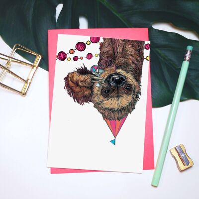 Party Sloth Greeting Card | Cute Birthday Card | Sloth