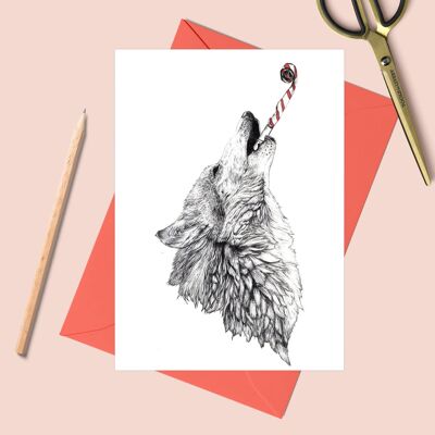 Party-Wolf-Grußkarte | Geburtstagskarte | Wolf-Karte