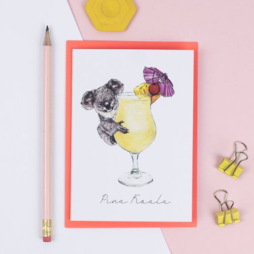 Pina Koala Greeting Card | Funny Card | Cocktails