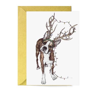 Carte de vœux pour chien assistant du Père Noël | Carte de Noël | Carte de chien