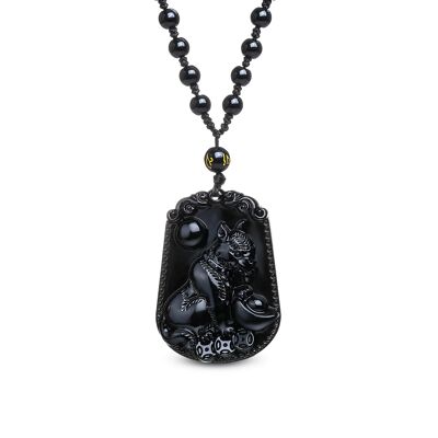 Halskette "Treue des Hundes" in schwarzem Obsidian