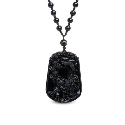 "Elegance of the Rooster" Necklace in Black Obsidian