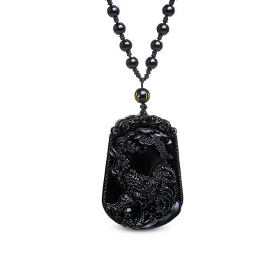 Collier "Élégance du Coq" en Obsidienne Noire