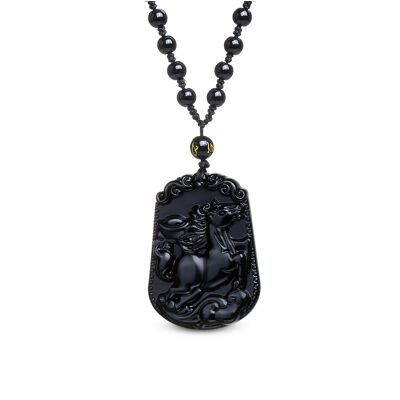 Halskette "Grace of the Horse" aus schwarzem Obsidian