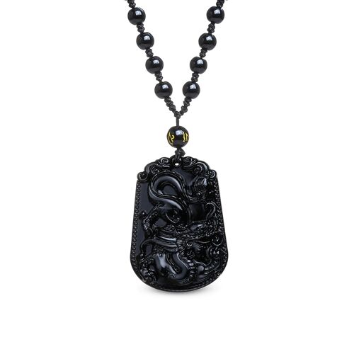 Collier "Puissance du Dragon" en Obsidienne Noire