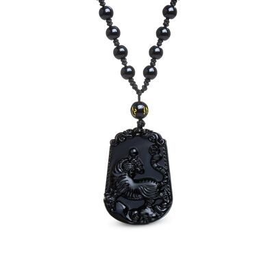"Tiger-Erfindungsreichtum"-Halskette aus schwarzem Obsidian