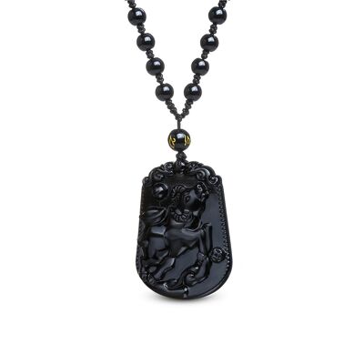 Halskette "Stabilität des Ochsen" aus schwarzem Obsidian