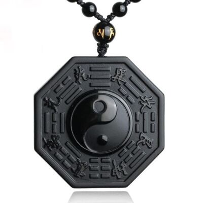 Necklace and Pendant carved "Yin & Yang" in Black Obsidian