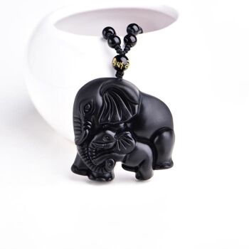 Collier "Éléphant et Protection" en Obsidienne Noire 2