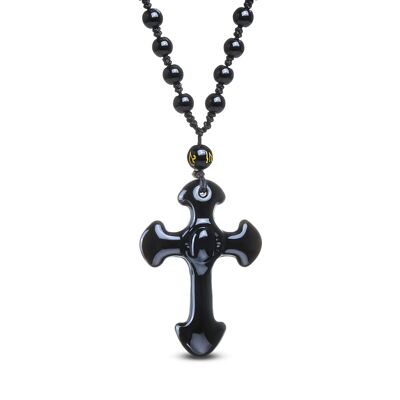 Collar Crucifijo Obsidiana