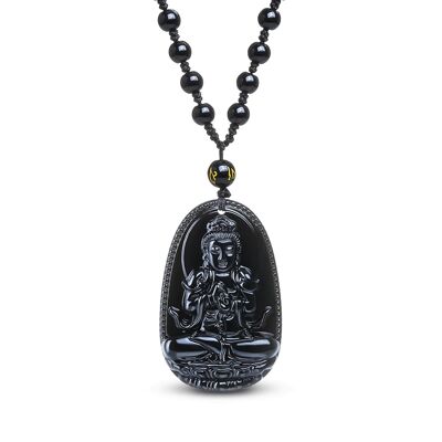 "Vitality" Buddha Necklace & Pendant in Black Obsidian