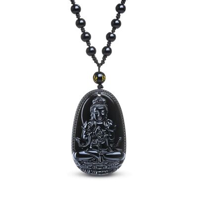 Collier & Pendentif Bouddha "Vitalité" en Obsidienne Noire