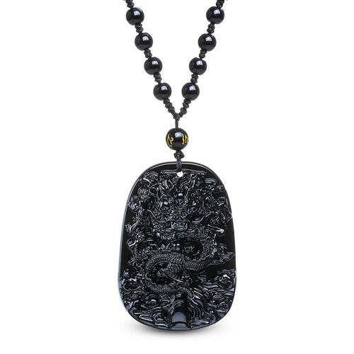 Collier Dragon en Obsidienne Noire