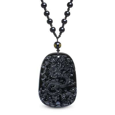 Schwarze Obsidian-Drachen-Halskette