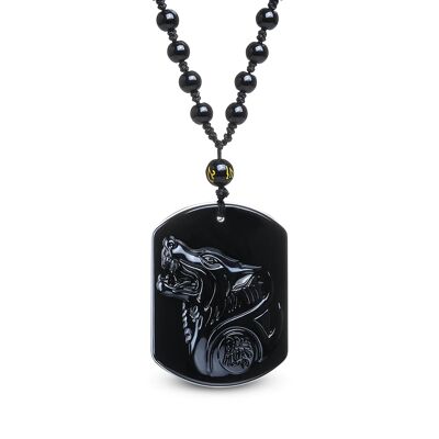 Schwarze Obsidian-Wolf-Halskette