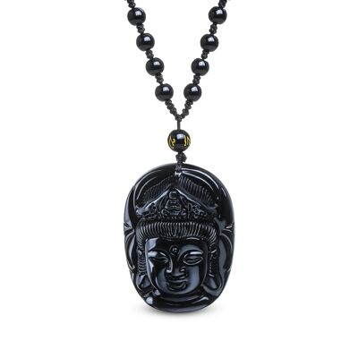 "Guanyin's Head" Necklace in Black Obsidian
