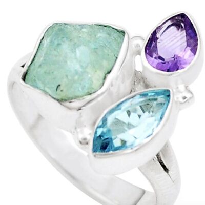 Ring „Lucidity and Confidence“ in Amethyst, Aquamarin und Blautopas