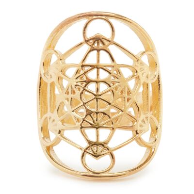 Anello cubo di Metatron "Potere e coscienza" in placcatura in oro