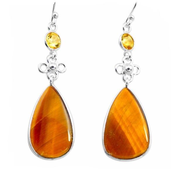 Orecchini “Solar Heat” in Occhio di Tigre, Citrino e Argento 925