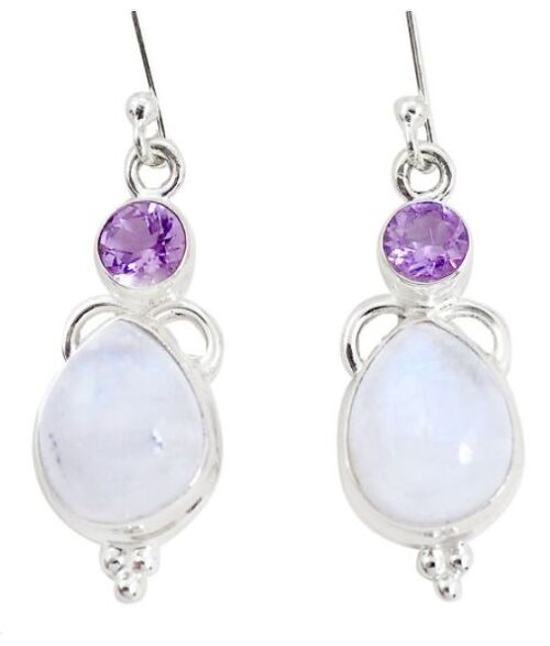 Boucles d’oreilles “Douceur maternelle” en Pierre de Lune, Améthyste et Argent 925
