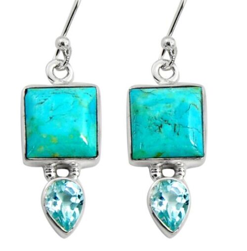 Boucles d'oreilles “Succès et Sérénité” en Turquoise, Topaze et Argent 925