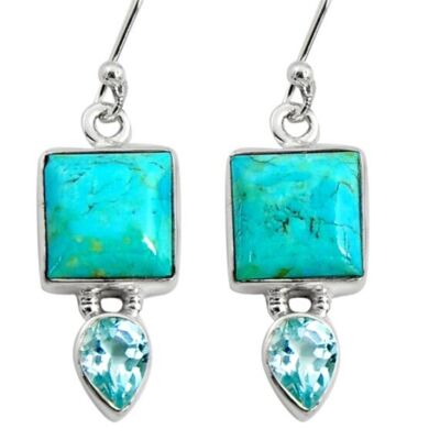 “Success and Serenity” Earrings in Turquoise, Topaz and 925 Silver