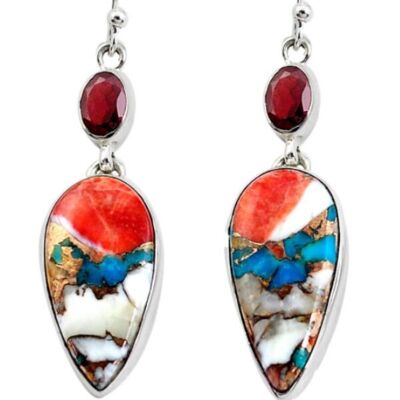 Earrings “Power and Peace” in Turquoise and Garnet and Silver 925
