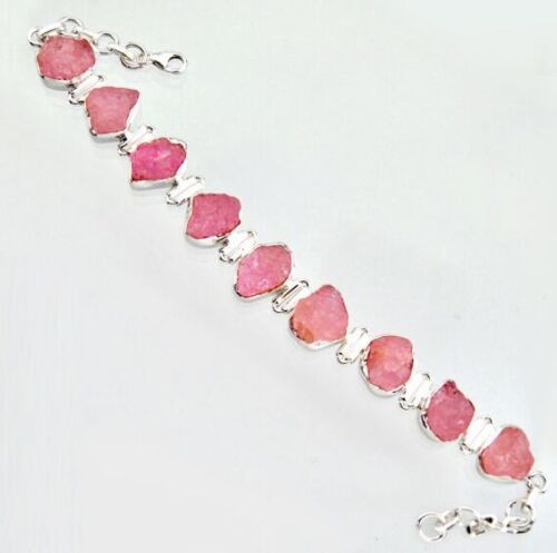 Bracelet « Pur Amour » en Morganite Rose brute et Argent 925