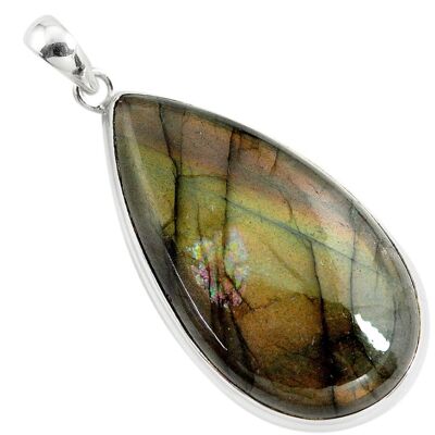 Necklace and Pendant "Protection and Intuition" in Labradorite Spectrolite and Silver 925