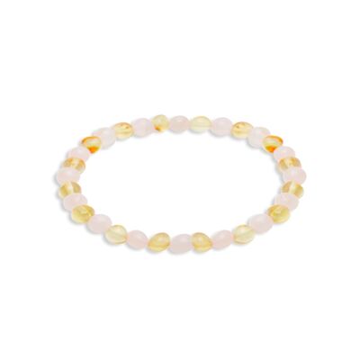 Bracelet “Glow of the Heart” in Rose Quartz and Amber
